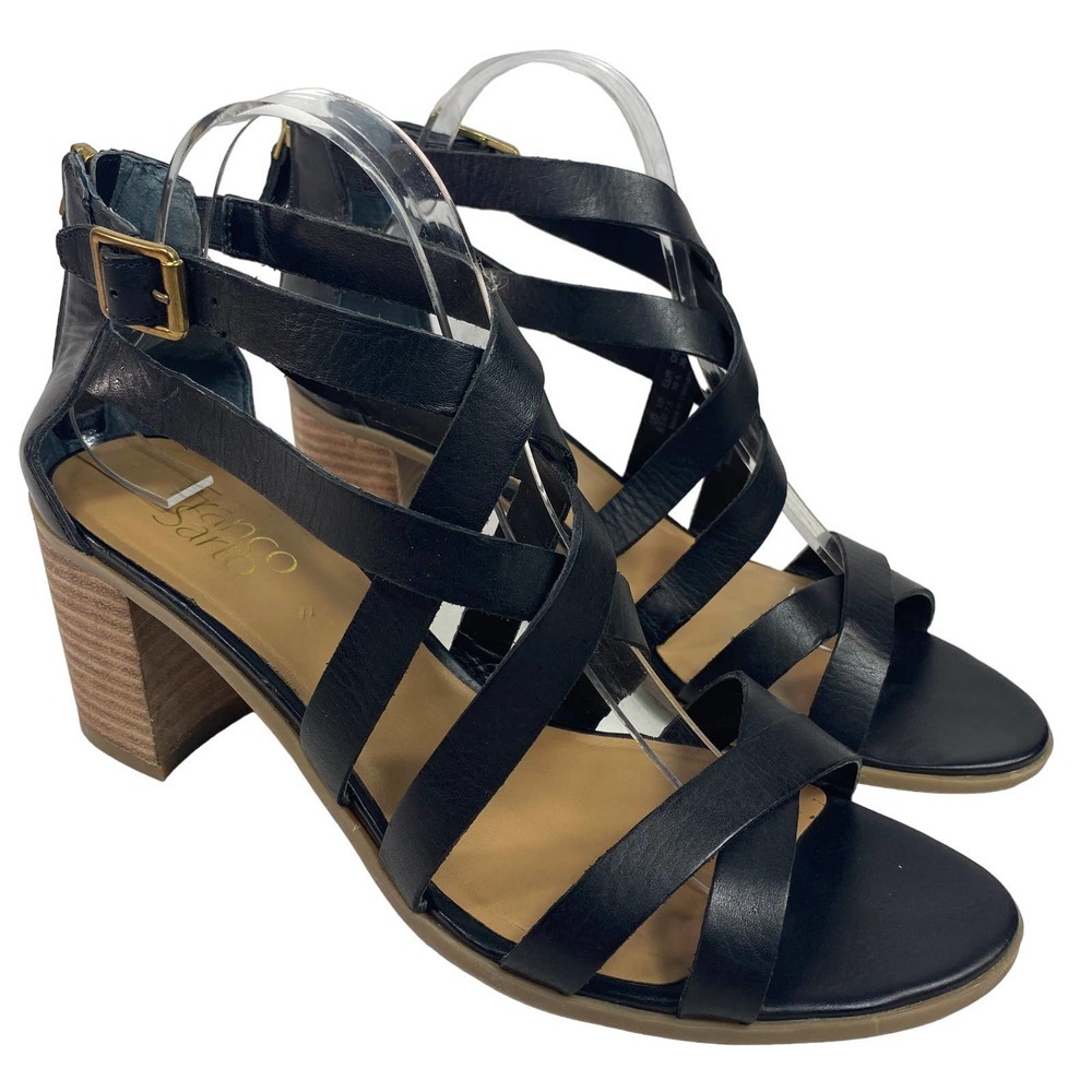 FRANCO SARTO women's SZ 9.5M Hachi black LEATHER Sandal Strappy PLatform Heels